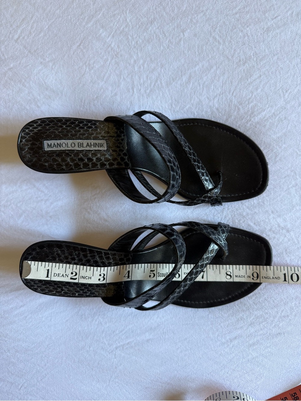 Vintage Manolo Blahnik Black Snakeskin Susa Mules/Sandals on kitten heels - Picture 9 of 13